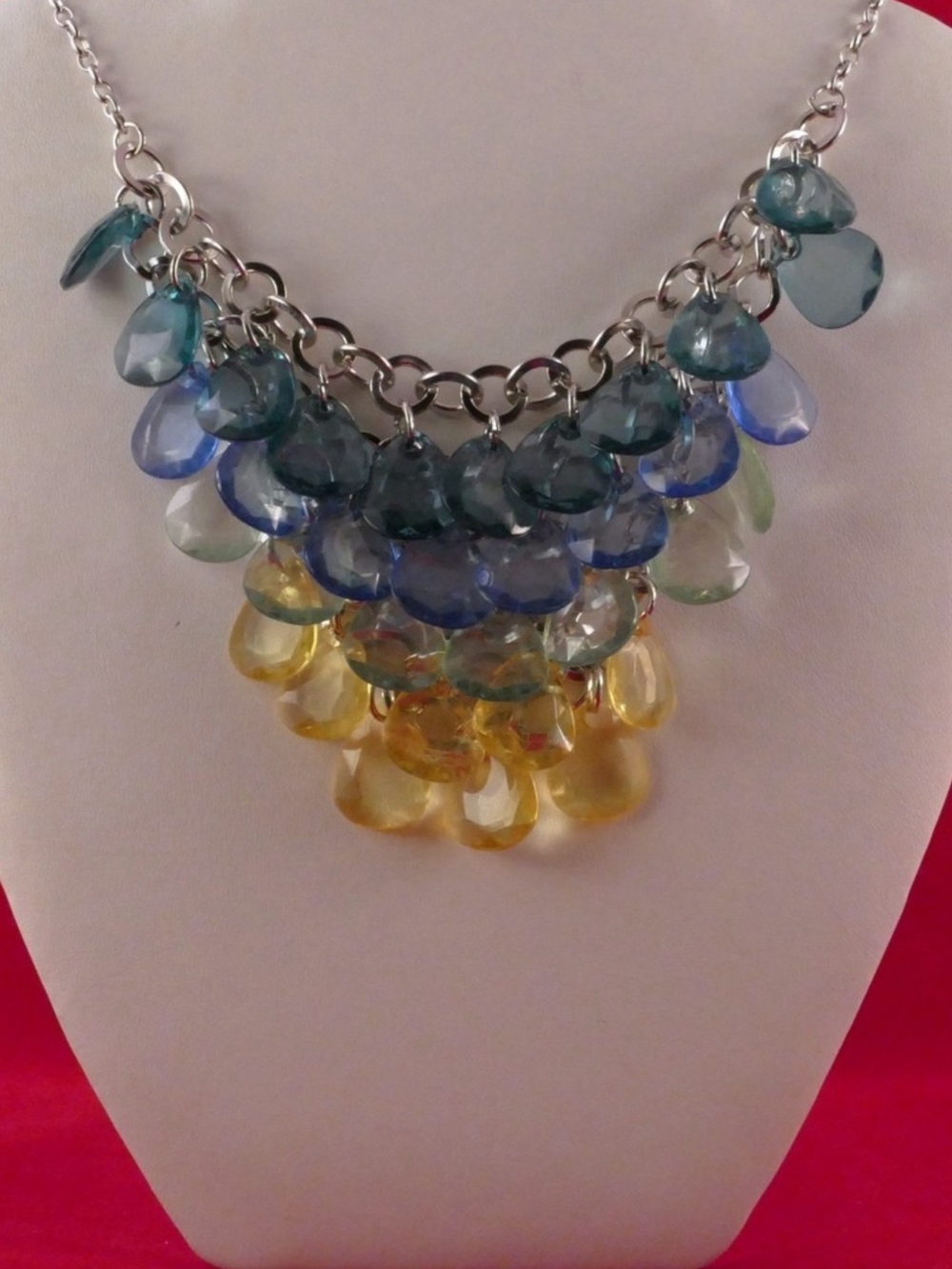 Multicolor Teardrop Cascade Necklace - Blue, Green & Yellow